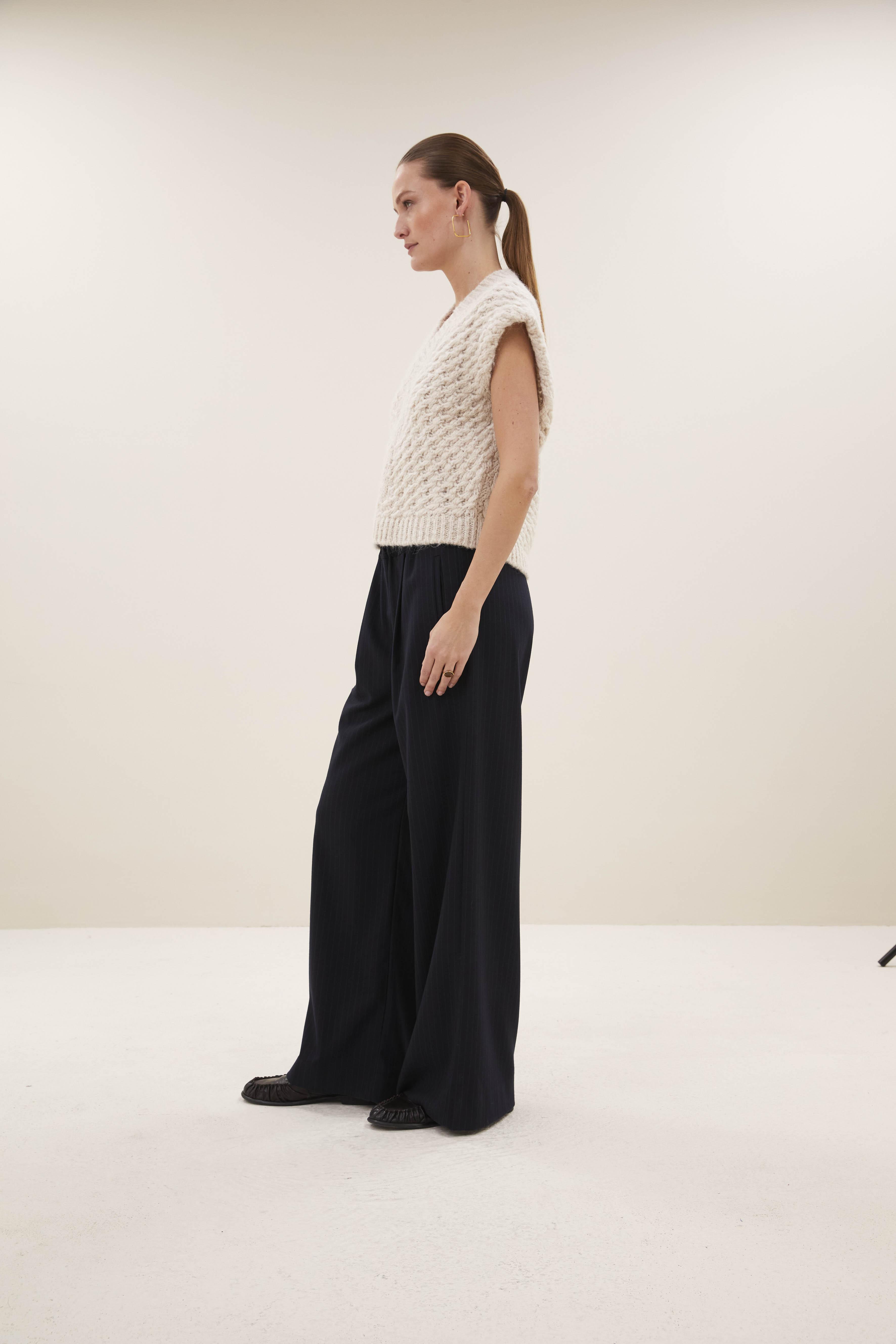 By-Bar Benji Pine Stripe Pants Damen High Waist Hose dunkelgrün
